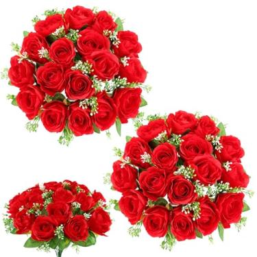 Imagem de Flores de cemitério para sepultura, 2 cachos de flores artificiais de seda para cemitério, rosas vermelhas memoriais, flores para lápides, túmulos, decorações funerárias - 1 cartão de simpatia