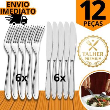 Imagem de Kit 12 Talheres Talher Inox Premium Garfo E Faca Refeição Restaurante 