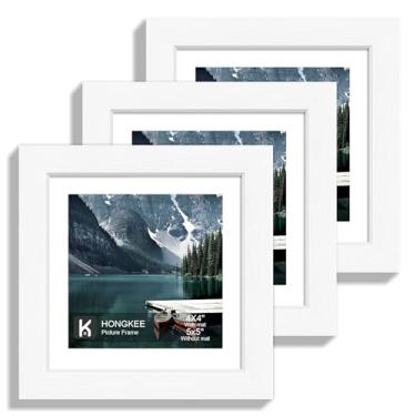 Imagem de Hongkee Porta-retrato 12 x 12 cm com vidro real - exiba imagens 10 x 12 cm com tapete ou 12 x 12 cm sem tapete, moldura para exibição de parede ou mesa (branco, pacote com 3)