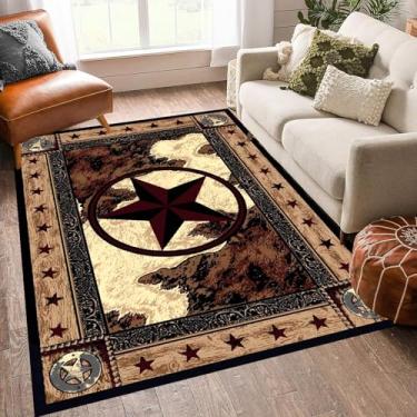 Imagem de Tapete de área Western Texas Star Tapete rústico marrom moderno casa de fazenda tapetes primitivos capacho de couro para entrada, quarto, sala de estar, lavanderia, 1,72 x 18 m