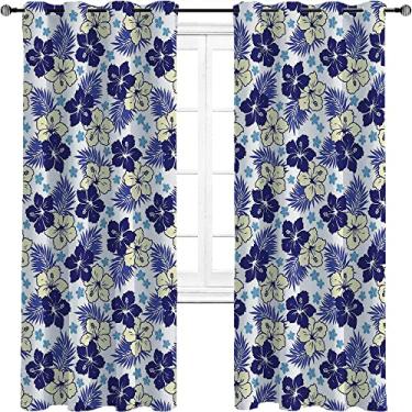 Imagem de Cortinas blecaute Havaí para quarto - Cortinas escurecidas com isolamento térmico para sala de estar, três camadas trançadas, L 182 x C 213 cm, amarelo índigo, azul pálido