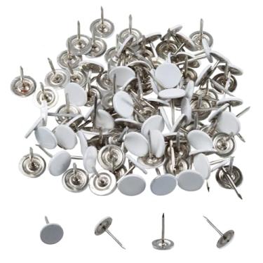 Imagem de bociloy 200 tachinhas planas de cabeça redonda, tachinhas decorativas de 0,43 polegadas pinos de metal para escritório, escola, quadros de avisos, quadros de avisos (branco)