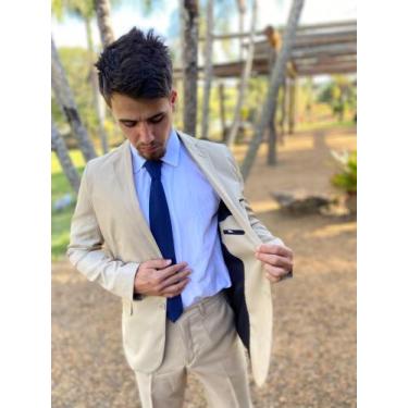 Imagem de Ternos Slim Masculino Micro Fibra - TN TERNOS, Bege, Paletó 48 Calça 4