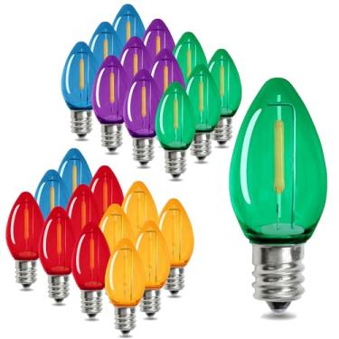 Imagem de MEILUX 25 Pack C7 LED Night Light Bulbs Multicolor, Christmas Replacement Bulbs E12 Candelabra Base Shatterproof Plastic Lights, 0.6W Equivalent to 7W, Chandelier Candle String Light Bulbs