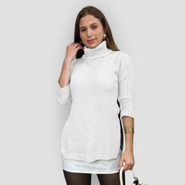 Imagem de Poncho Feminino Croche Trico com Punho e Gola Alta Inverno - Henri Mal