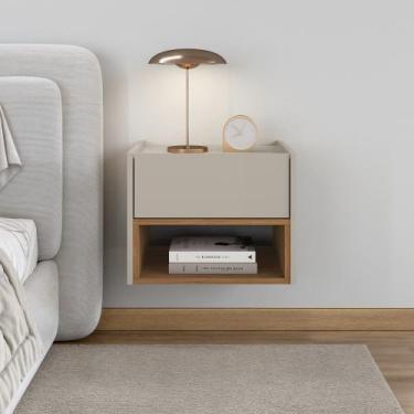 Imagem de Mesa de Cabeceira Suspensa 1 Gaveta Florença Casa D, Off White e Cedro