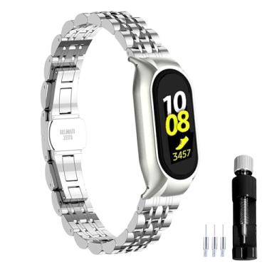 Imagem de Gheper Pulseira de relógio de metal compatível com Samsung Galaxy Fit2 SM-R220 de aço inoxidável, moldura protetora, design de pulseira de substituição para acessório para smartwatch Fit 2 SM-R220