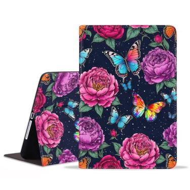 Imagem de JDHJFBFJNP Capa para Samsung Galaxy Tab A9 Plus 11 polegadas modelo 2023 (SM-X210/X216/X218), capa fólio de couro PU premium com suporte para hibernar/despertar automático, borboleta de flor