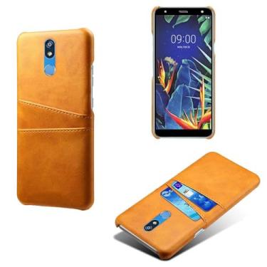 Imagem de Capas Compatível com LG K40,Caso de couro PU-Tampa de telefone a prova de choque com 2 slots de cartão,Proteção anti-impressão digital e anti-gota-Yellow