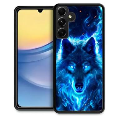 Imagem de CARLOCA Capa compatível com Samsung Galaxy A15, design para meninas à prova de choque antiarranhões capa traseira rígida PC padrão moderno azul escuro chama cara de lobo