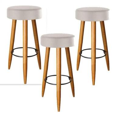 Imagem de Kit 03 Banqueta Alta 70 Cm Suede Bege Pés Palito Castanho - Decore.Com