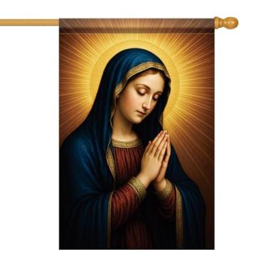 Imagem de Starlit Patio Bandeira de casa cristã 71 x 101 cm bandeira de jardim virgem maria dupla face mãe oração bandeira religiosa brilhante fundo halo quintal exterior varanda ração casa jardim igreja EUA