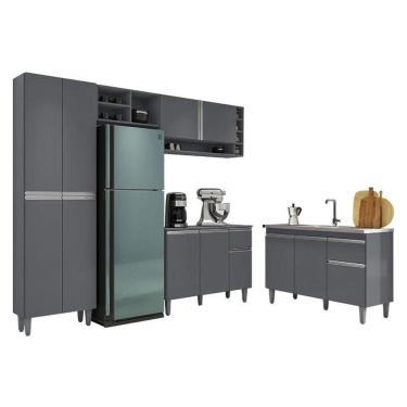 Imagem de Cozinha Vanessa E Balcão De Pia Tatiane 120 Cm Cinza Fosco - Ajl