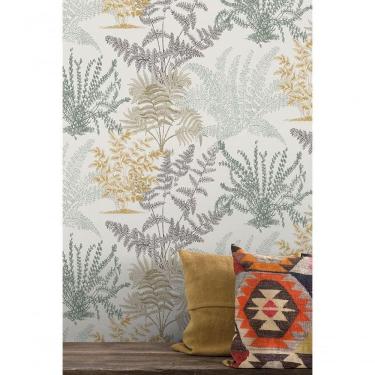 Imagem de Papel De Parede Muse Folhagem Branco E Dourado A57101