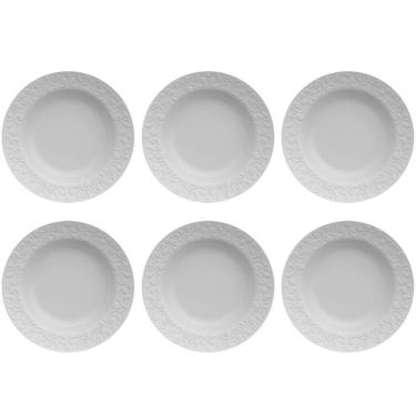 Imagem de Jogo 6 Pratos Fundos Redondos 23,5cm em Porcelana com Relevo Tassel Germer Branco