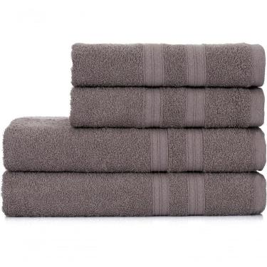 Imagem de Toalhas De Banho 4 Peças 100% Algodão Alta Absorção 2 Banho + 2 Rosto Padrão Hotel pousada Cinza