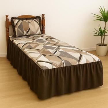 Imagem de Colcha Solteiro Lorena 2 Peças De Tecido estampado Com Babado 2,50m x 