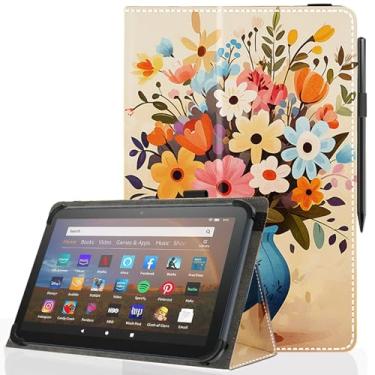 Imagem de Pudiceva Capa universal para tablet Android 10 de 10,1 polegadas, capa fina e dobrável para todos os tablets com tela sensível ao toque de 23 a 10,7 cm com suporte para caneta Stylus, vaso