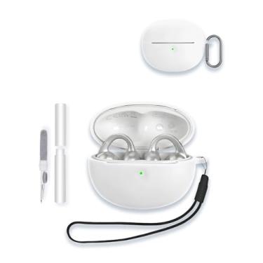 Imagem de Capa para fones de ouvido Baseus Bowie MC1 Pro, capa protetora de silicone macio WUNIAK portátil resistente a arranhões com kit de limpeza, mosquetão e cordão, branca