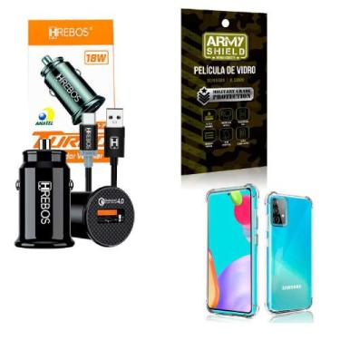 Imagem de Kit Carregador Veicular Turbo 18w com Capinha Samsung A52 + Película 3