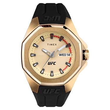 Imagem de Timex Relógio masculino UFC Pro 44 mm - pulseira preta com mostrador dourado e caixa dourada, Preto