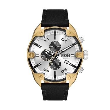 Imagem de Diesel Relógio masculino de couro preto com cronógrafo cravado (modelo: DZ4671), Preto