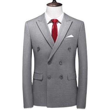 Imagem de Blazer Masculino De Duplo Abotoamento - Clássico Escuro Cor Sólida Slim Fit Plus Size Paletó De Terno Formal De Negócios Casamento Jaqueta De Jantar Para Homens Adolescentes, Grey, 170cm-(63-70kg)