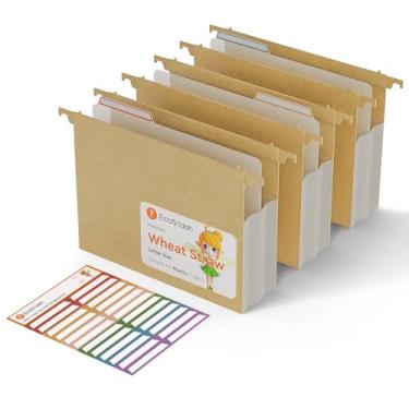 Imagem de Pastas de arquivo suspensas de capacidade extra, pasta suspensa expansível de palha de trigo reforçada de 8 cm, resistente para arquivos, organizador de arquivos para escritório e casa - amarelo trigo