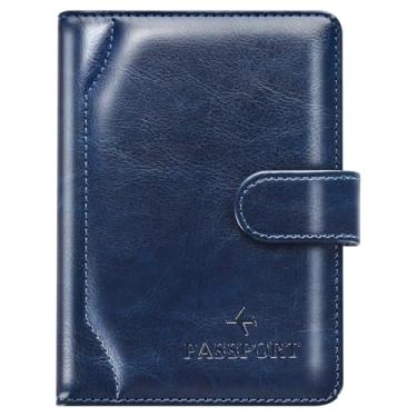 Imagem de Herain Porta-passaporte e estojo - Combo de viagem em família com porta-cartão de passaporte e vacina, D-fecho magnético d-azul escuro, Fecho magnético