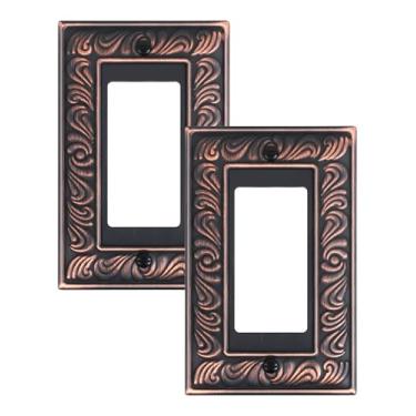 Imagem de TREEWELL Pacote com 2 placas decorativas para tomadas, placas decorativas para interruptores e tampas de tomada, placas de parede de metal bronze envelhecido para tomadas elétricas, receptáculo