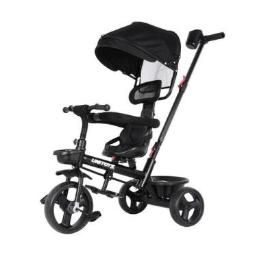 Imagem de Triciclo Preto Luxo Empurrador Apoio de Pé Proteção Lateral - UNITOYS