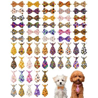 Imagem de PET SHOW Pacote com 60 gravatas borboleta e gravatas de pescoço pequenas para cães de tamanho médio, abóbora, fantasma, laços, férias, acessórios para cuidados com animais de estimação