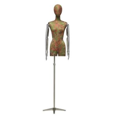 Imagem de Mannequin Manequim feminino destacável estilo chinês, torso ajustável em fibra de vidro e braços galvanizados, expositor de roupas para loja(Green3)