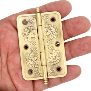 Imagem de 6 peças de dobradiças de latão em relevo – dobradiças decorativas com padrões florais para caixas de madeira, estojos de joias, armário, comprimento da placa 65 mm