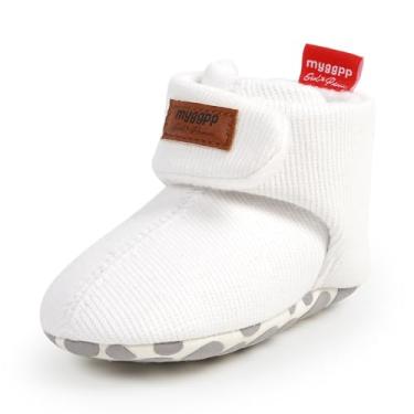 Imagem de Botas de algodão para bebês recém-nascidos unissex FAMI sola antiderrapante para meninos e meninas inverno quente fleece meias aconchegantes, Bege, 12-18 Months Wide Toddler