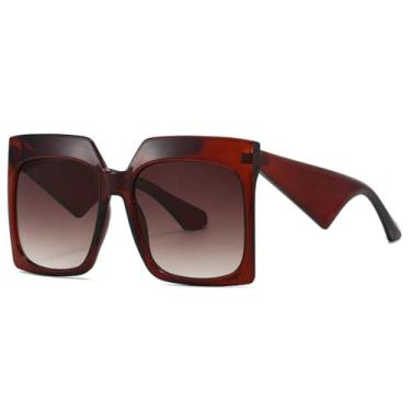Imagem de Óculos de sol femininos da moda, óculos de sol Uv400, retrô, grande, masculino, lente degradê, casual, tamanho grande (marrom)