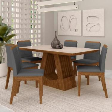 Imagem de Mesa Málaga 1,6 Com 6 Cadeiras Estofadas Freijó/off/suede Cinza - M.a 