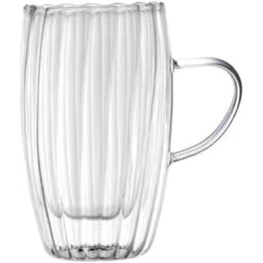 Imagem de Canecas De Café De Vidro De Parede Dupla, Listras De 250ml / 350ml / 450ml Xícaras De Chá De Leite De Café Copos De Vidro Isolados Transparentes Para Bebidas Quentes E Frias, Ca, 450ml With Handle