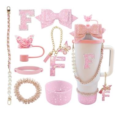 Imagem de Conjunto de acessórios de copo de 8 peças para copo Stanley de 30 e 1,275 g com alça, incluindo topo de palha, bota, alça de alça de garrafa de água, decoração de arco de palha, pulseiras, pingente de