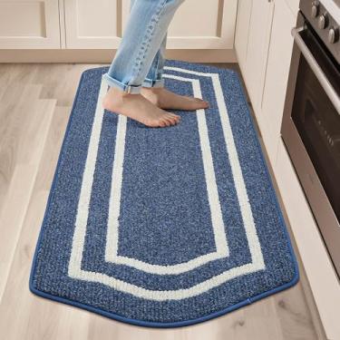 Imagem de COSY HOMEER Tapetes de cozinha longos para na frente da pia tapetes e tapetes de cozinha super absorventes 61 cm x 122 cm tapete de cozinha antiderrapante tapete de pé lavável, polipropileno, azul, moldura