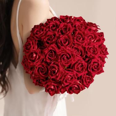 Imagem de Ttranewsoo Rosas falsas flores falsas rosas de seda rosas artificiais com hastes flores artificiais realistas adequadas para decoração de casa interna, buquê, decoração de casamento, decoração de