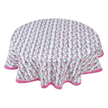 Imagem de TOSQP27 Toalha de mesa redonda de linho de algodão de 152 cm, cor azul, Dia de Ação de Graças, casamento, sala de jantar, festa, capa de mesa para mesas redondas, ambientes internos e externos, 06