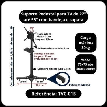 Imagem de Pedestal para tv's 27 a 55 com bandeja - com antideslizante - avatron
