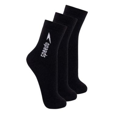 Imagem de Kit com 3 Pares de Meias Esportiva Cano Médio Speedo 8032, Preto, 33-3