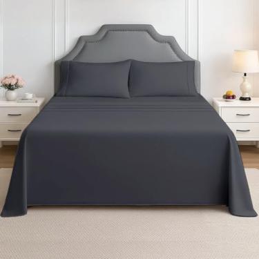 Imagem de Jogo de lençol para trailer, tamanho de caminhão 106 x 203 cm, cinza escuro sólido - serve em colchões de até 38 cm de profundidade, lençóis de cama de trailer de 4 peças para trailers, motorhomes e