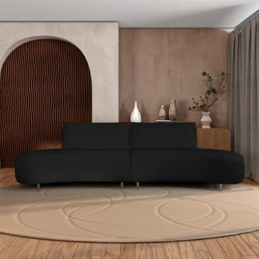 Imagem de Sofá Bipartido Sala de Estar Jamaica 320cm Curvo Pés Alumínio Veludo P