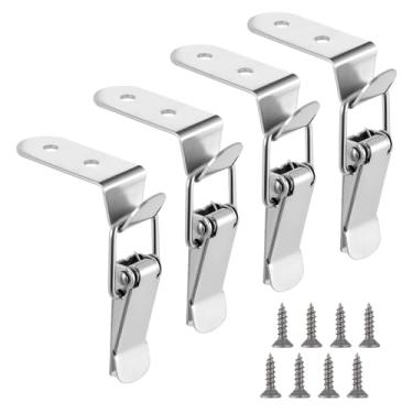 Imagem de LIQWEI 4 peças de trava de 90 graus, braçadeira de comutação de aço inoxidável, ferrolho de caixa de ferramentas, kit universal de travas com encaixe para caixa de armário porta celeiro caixa de