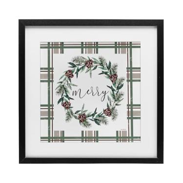 Imagem de Stupell Industries Merry Wreath on Green Plaid Black Framed Print Under Glass Design por Elizabeth Tyndall, 33 x 33