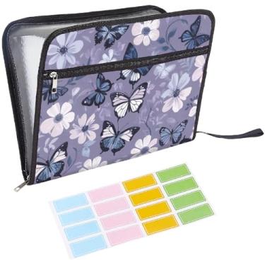Imagem de CRASPIRE Pasta de arquivo expansível com 13 bolsos tamanho carta A4 bolsa com zíper borboleta flor acordeão organizador de documentos com etiquetas adesivas papéis expansível armazenamento para casa