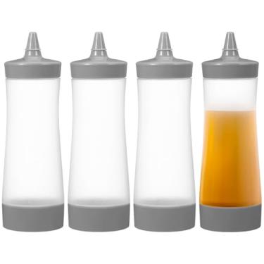 Imagem de Cabilock 4 frascos de plástico cinza para condimentos e molhos, dispensador de temperos para churrasco, cozinha e artesanato, design de vazamento para xarope de ketchup e muito mais